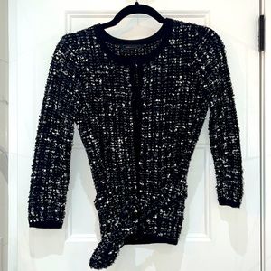 BCBG Maxazria Tweed Style Belted 3/4 Sleeve Cardigan Size XS